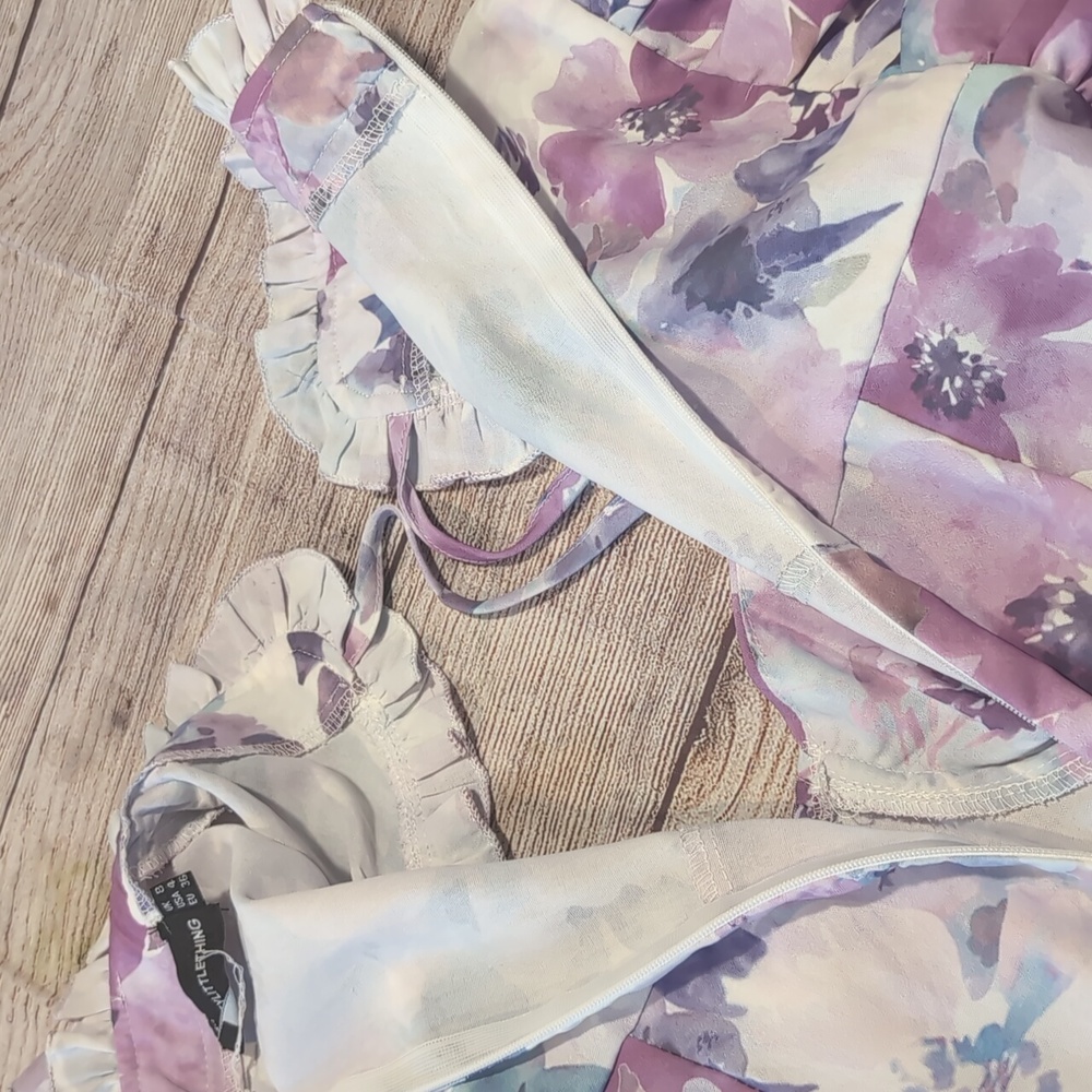 PrettyLittleThing Ruffle Babydoll Floral Corset Style Top Size 4 Mini Dress - Picture 9 of 16